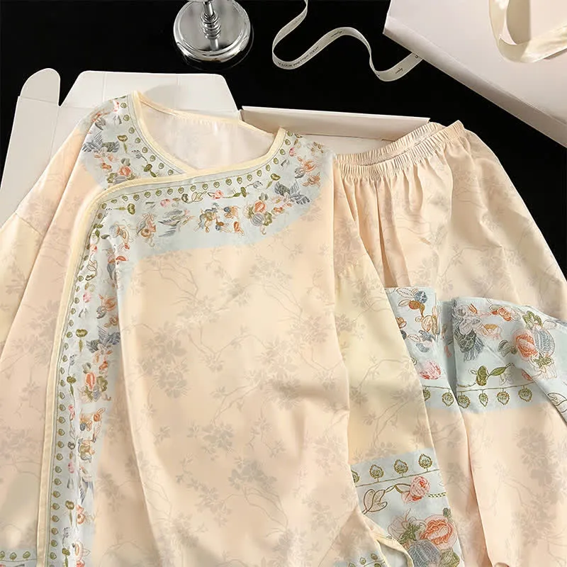 Vintage Hanfu-inspiriertes Blumenpyjama-Set