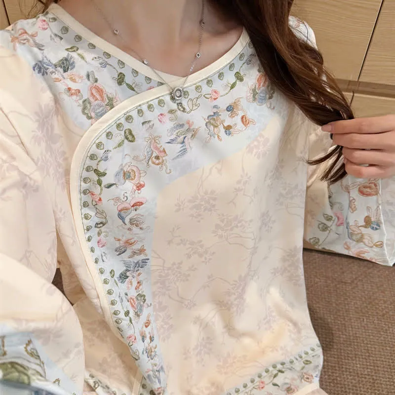 Vintage Hanfu-inspiriertes Blumenpyjama-Set