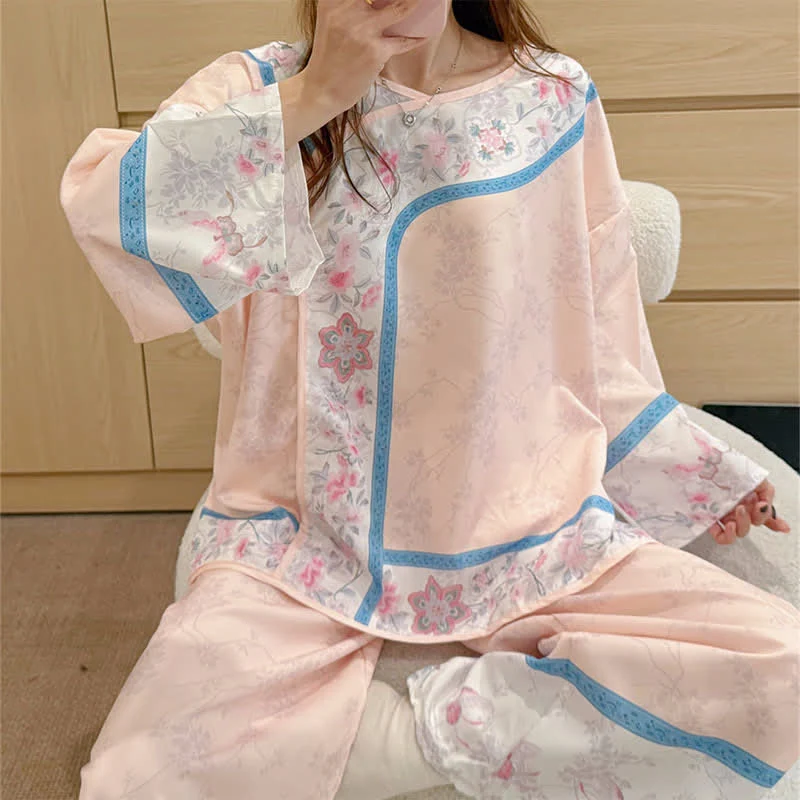 Retro Hanfu-inspiriertes Blumenpyjama-Set