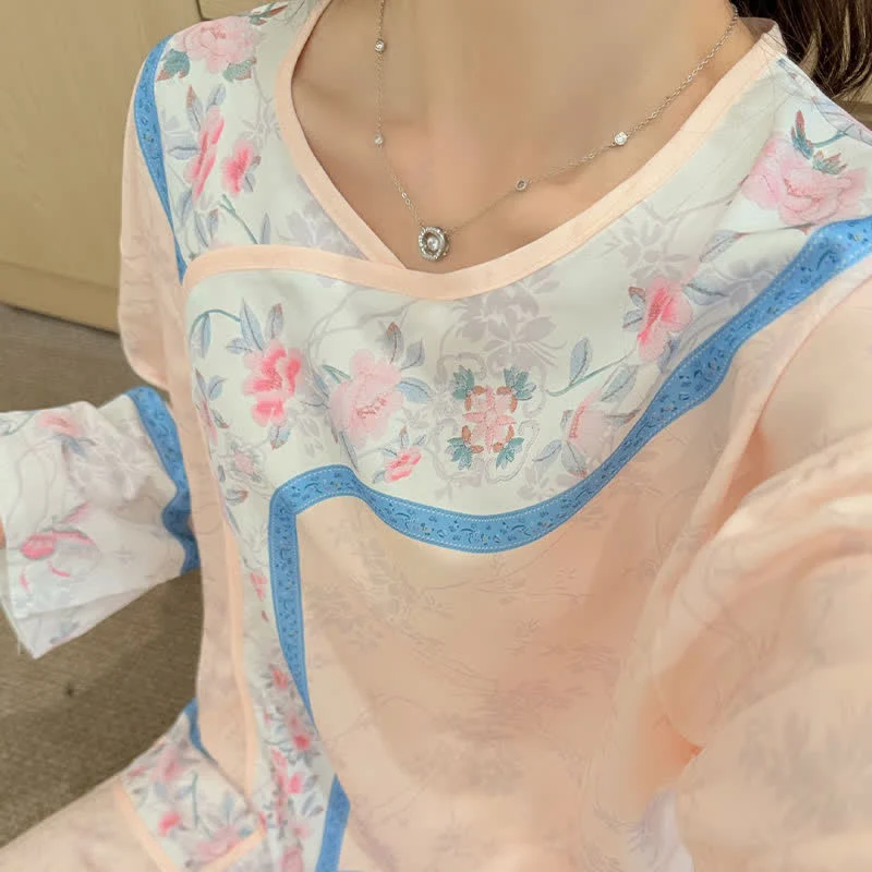 Retro Hanfu-inspiriertes Blumenpyjama-Set
