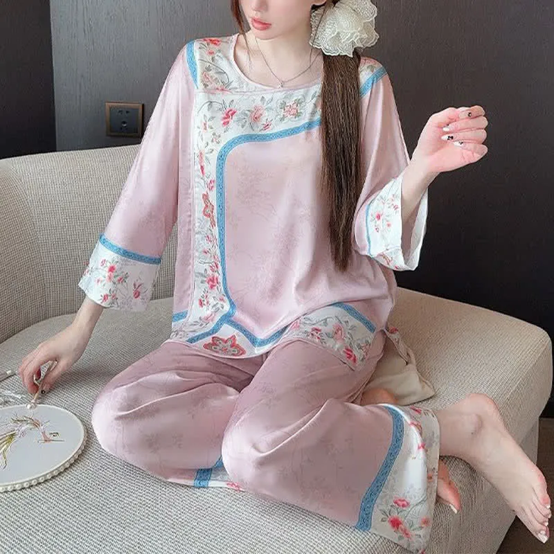 Retro Hanfu-inspiriertes Blumenpyjama-Set