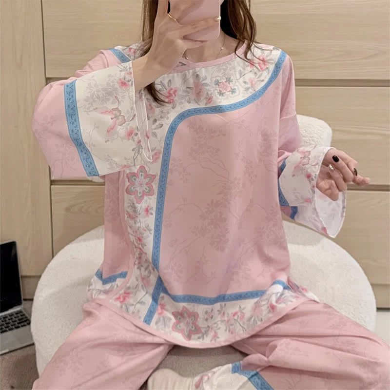 Retro Hanfu-inspiriertes Blumenpyjama-Set