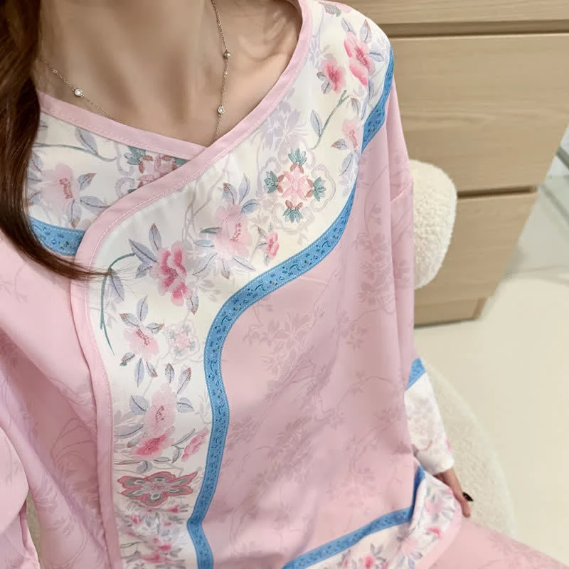 Retro Hanfu-inspiriertes Blumenpyjama-Set