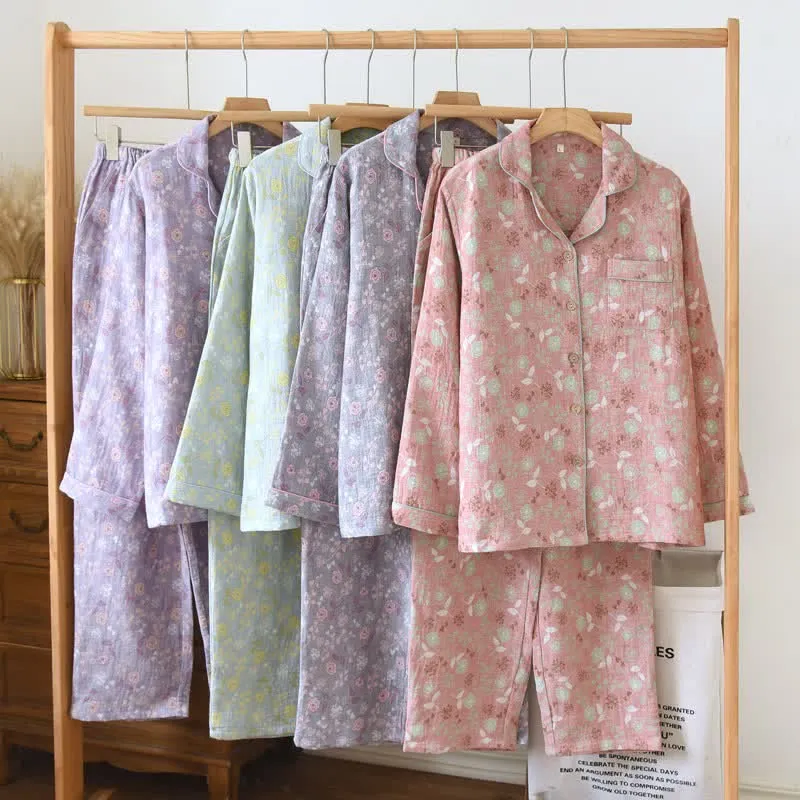 Pyjama-Set aus Baumwolle im Vintage-Stil mit Rosenjacquardmuster