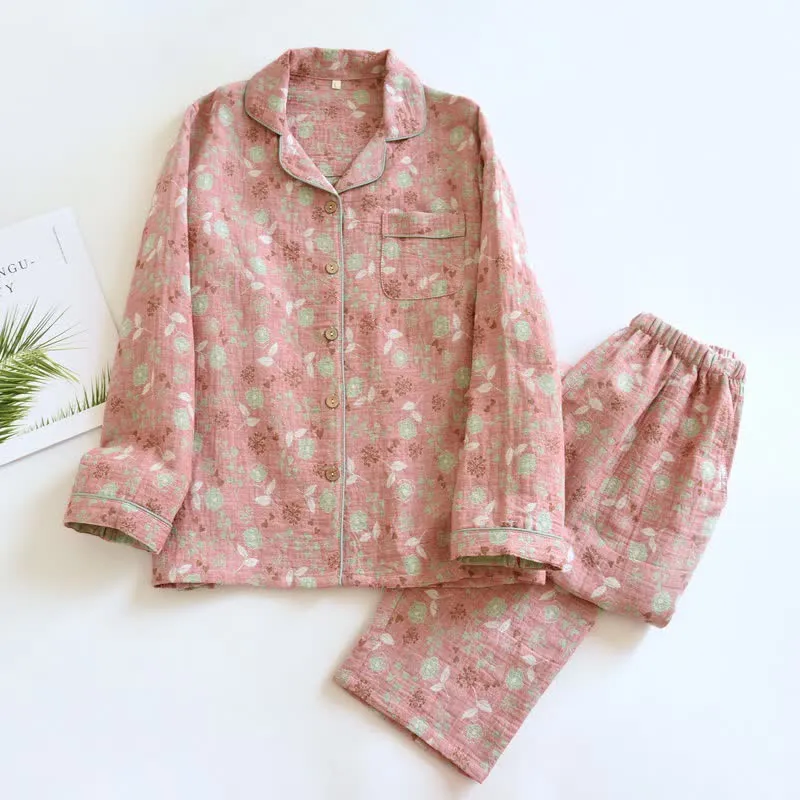Pyjama-Set aus Baumwolle im Vintage-Stil mit Rosenjacquardmuster