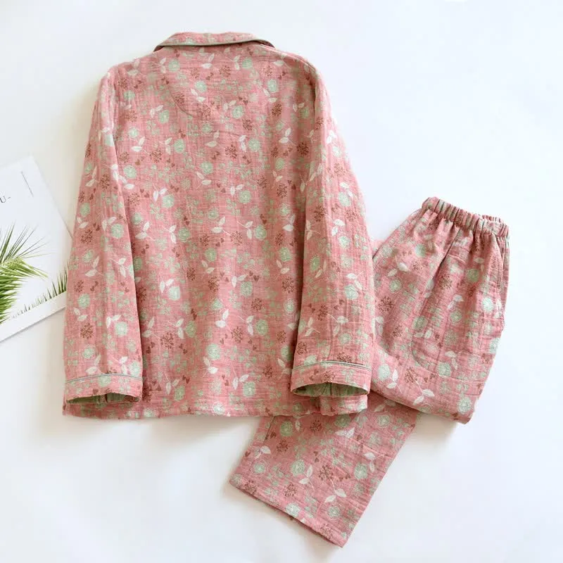 Pyjama-Set aus Baumwolle im Vintage-Stil mit Rosenjacquardmuster