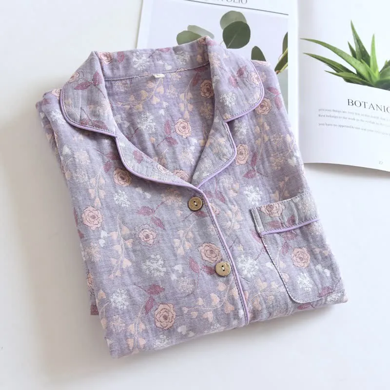 Pyjama-Set aus Baumwolle im Vintage-Stil mit Rosenjacquardmuster