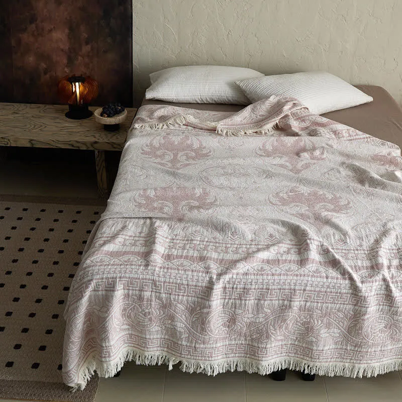 Baumwolldecke mit rosa floralem Rankenmuster
