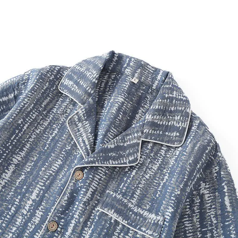 Unisex-Pyjama-Set aus blauer, künstlerisch gestalteter Baumwolle