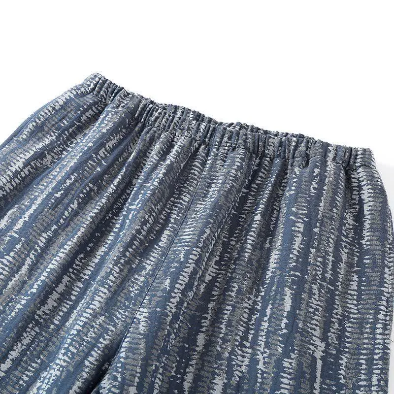 Unisex-Pyjama-Set aus blauer, künstlerisch gestalteter Baumwolle