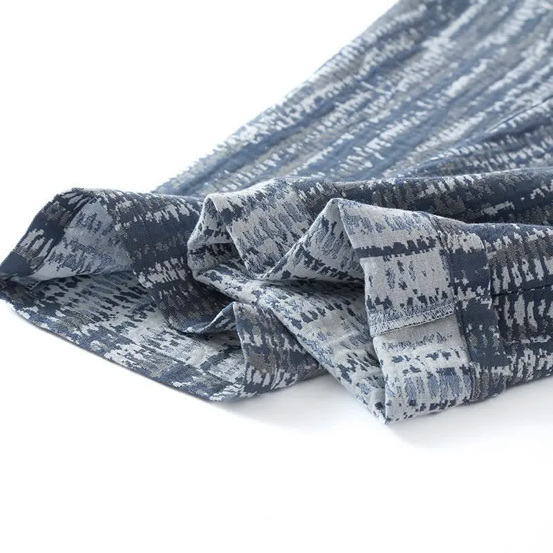 Unisex-Pyjama-Set aus blauer, künstlerisch gestalteter Baumwolle