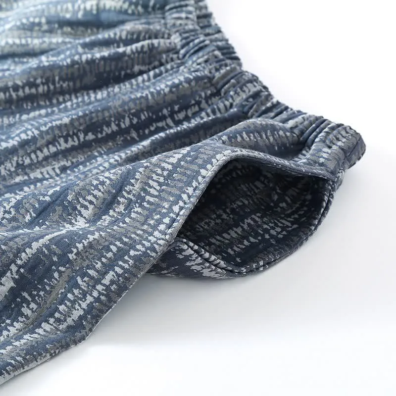 Unisex-Pyjama-Set aus blauer, künstlerisch gestalteter Baumwolle