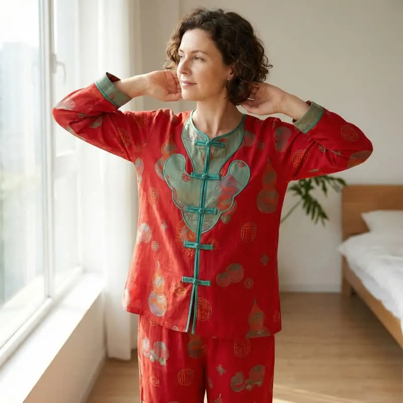 Pyjama aus orientalischem Kürbis-Jacquard-Baumwollgaze