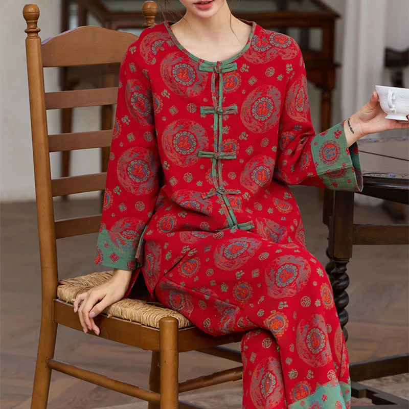 Loungewear-Set aus Baumwolle mit orientalischem kreisförmigem Fu-Motiv