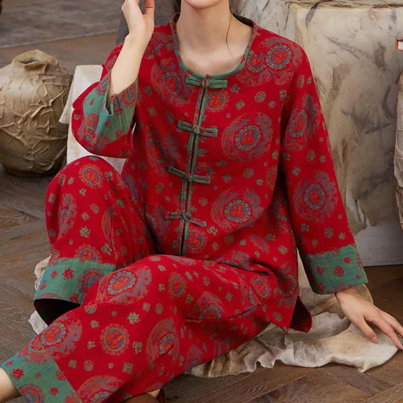 Loungewear-Set aus Baumwolle mit orientalischem kreisförmigem Fu-Motiv