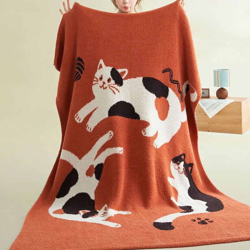 Strickdecke aus Fleece mit verspielten Katzenmotiven