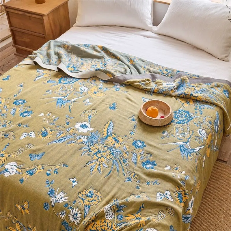 Steppdecke aus reiner Baumwolle mit Schmetterlings- und Blumenmuster