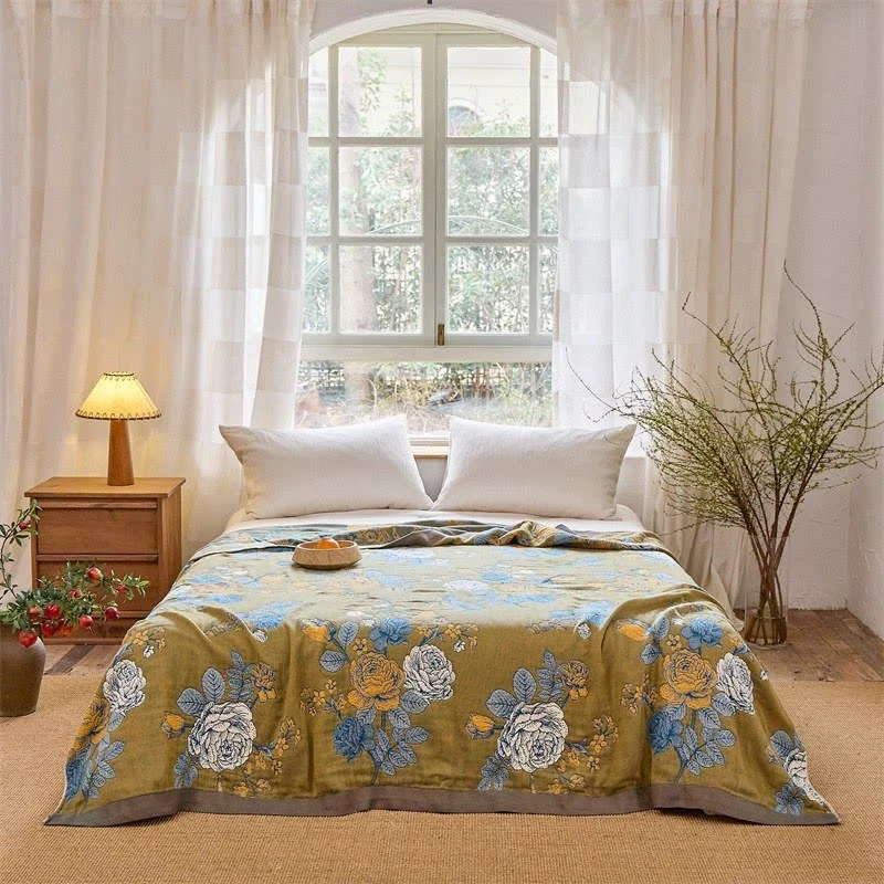 Rosen-Jacquard-Steppdecke aus reiner Baumwolle