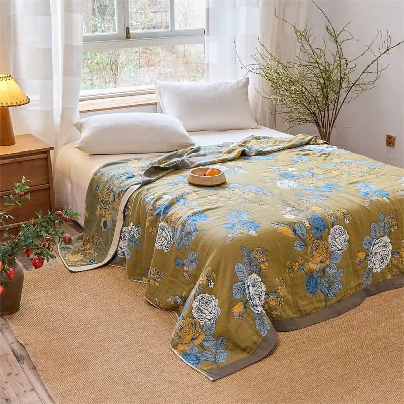 Rosen-Jacquard-Steppdecke aus reiner Baumwolle