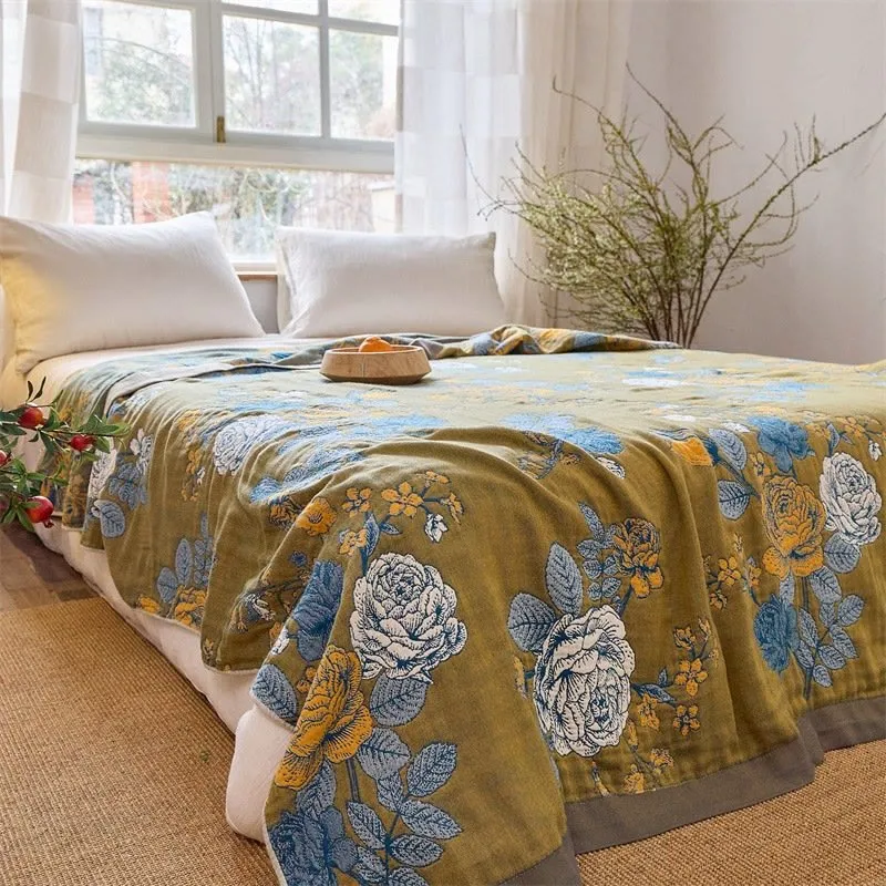 Rosen-Jacquard-Steppdecke aus reiner Baumwolle