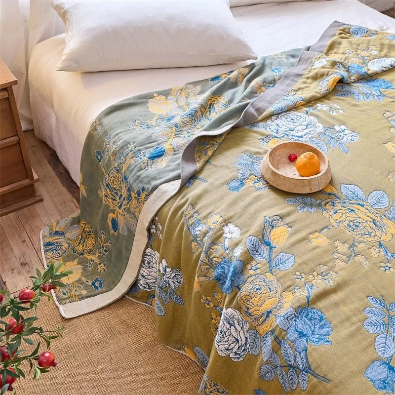 Rosen-Jacquard-Steppdecke aus reiner Baumwolle