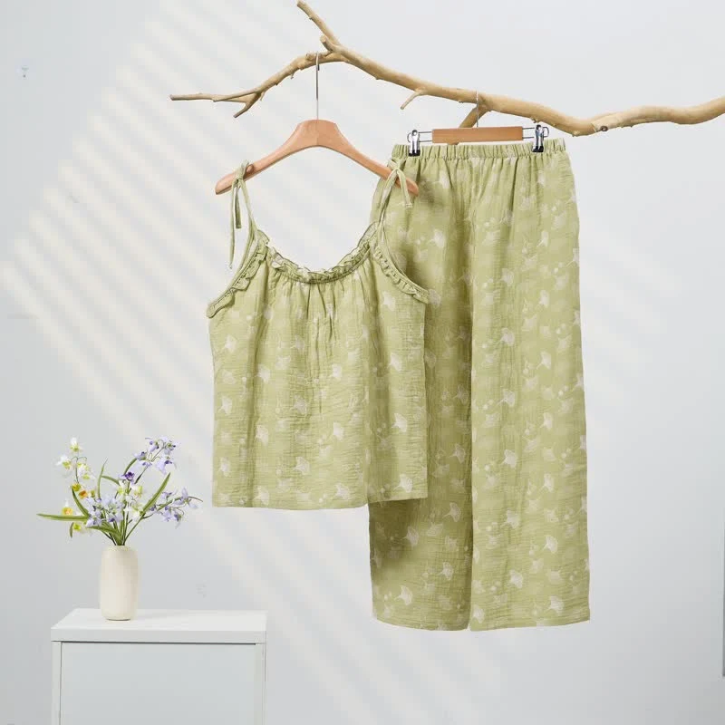 Baumwollpyjama mit frischem Ginkgoblatt