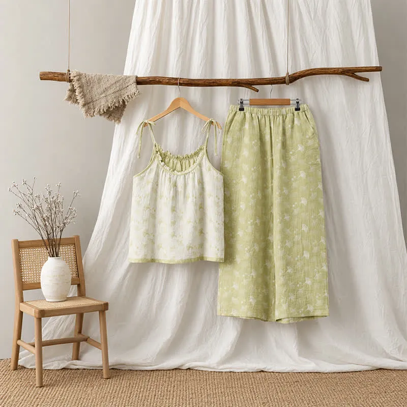 Baumwollpyjama mit frischem Ginkgoblatt