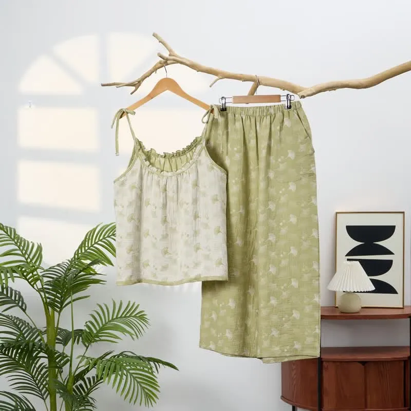 Baumwollpyjama mit frischem Ginkgoblatt