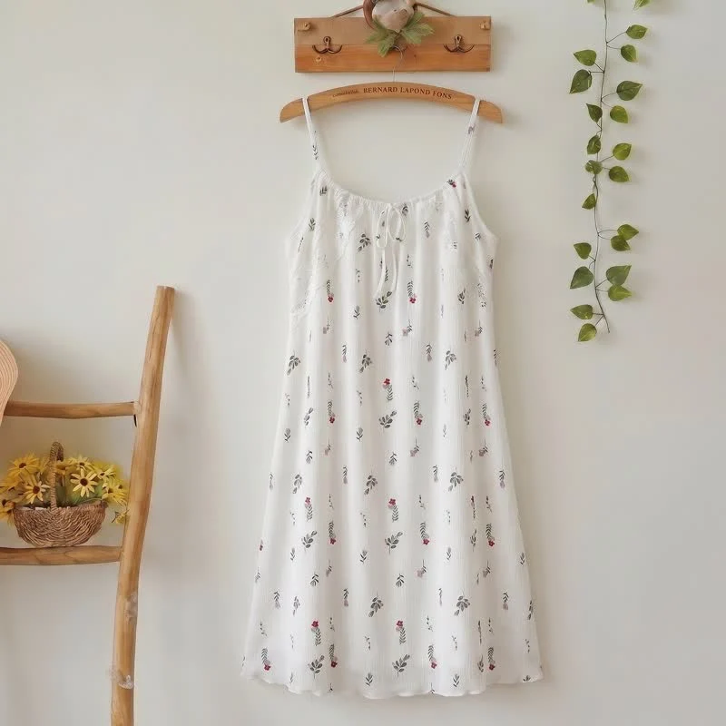 Ärmelloses Lounge-Kleid mit weißem Blumenmuster