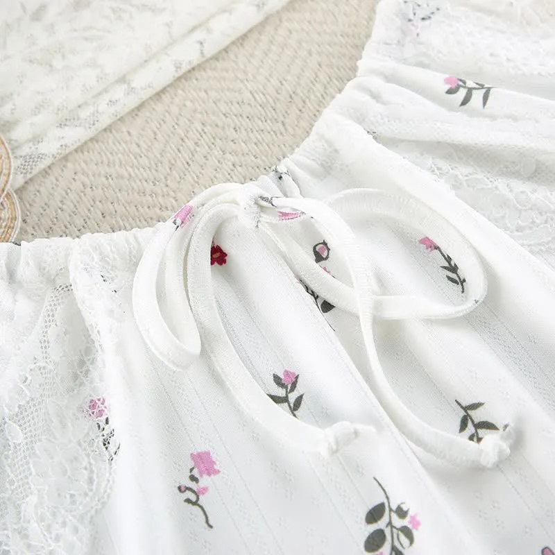 Ärmelloses Lounge-Kleid mit weißem Blumenmuster