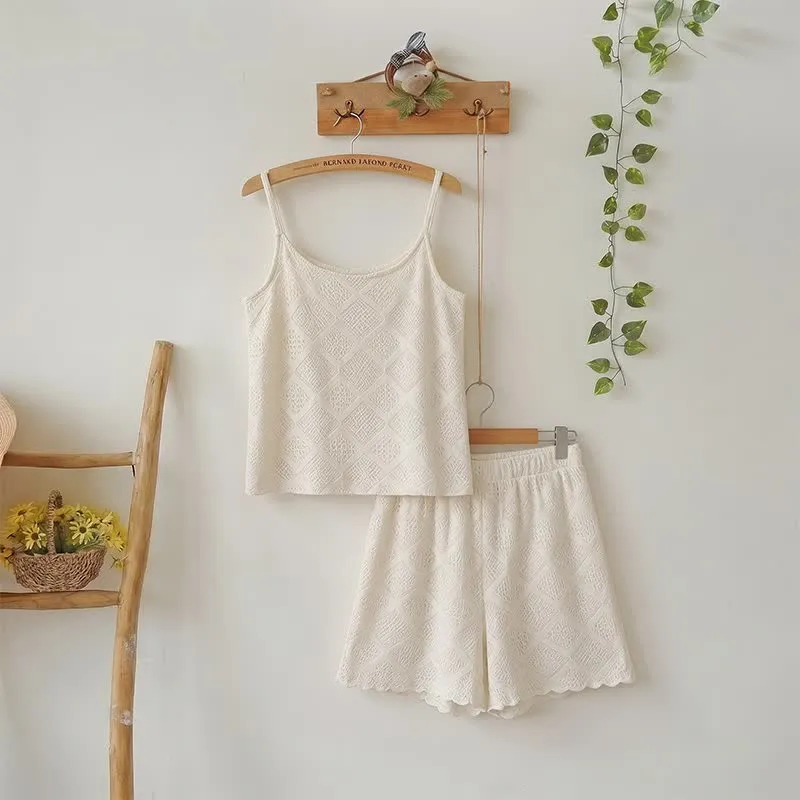 Beige Jacquard Cami Shorts Pyjama-Set