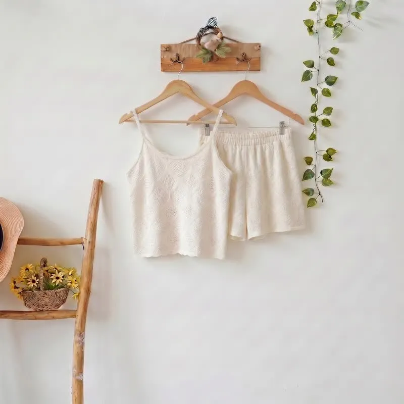 Beige Jacquard Cami Shorts Pyjama-Set