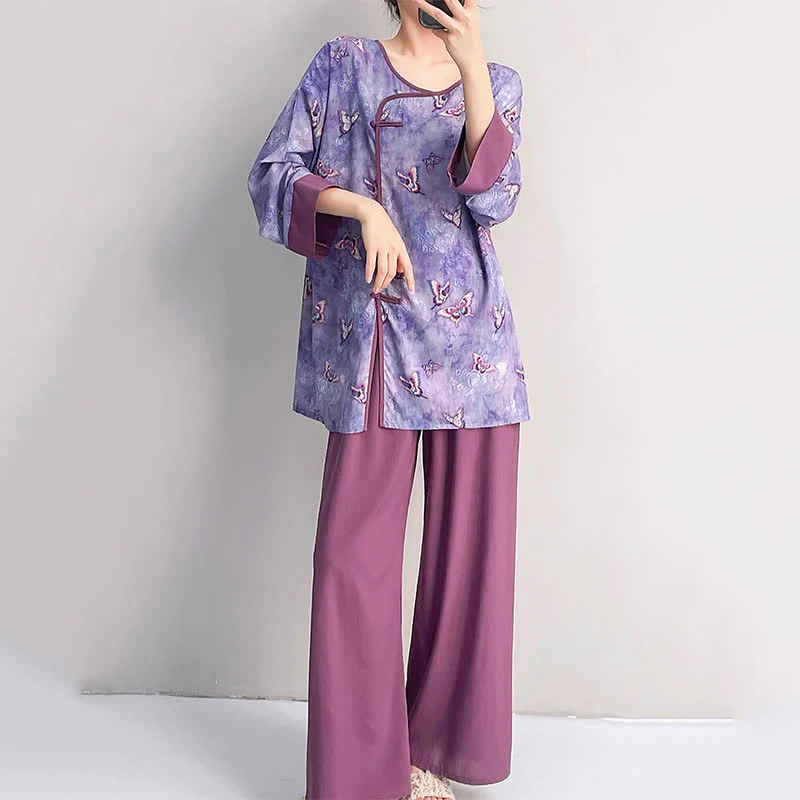 Loungewear-Set „Lila Schmetterling“ im orientalischen Stil