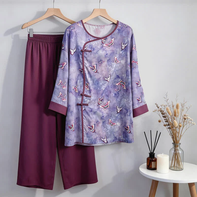 Loungewear-Set „Lila Schmetterling“ im orientalischen Stil