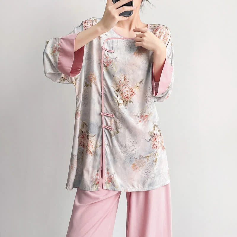 Rosa Loungewear-Set mit Blumenmuster im orientalischen Stil