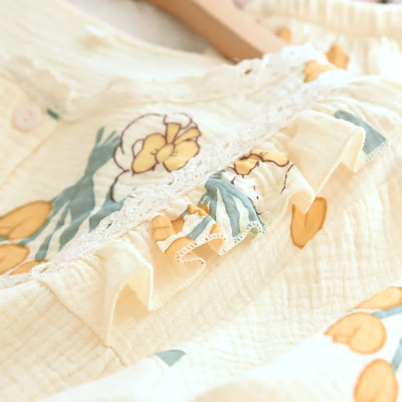 Tulpen- und Hasen-Pyjama-Set aus Baumwollgaze