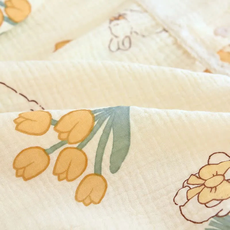 Tulpen- und Hasen-Pyjama-Set aus Baumwollgaze