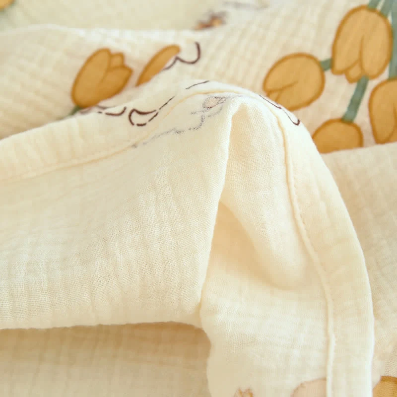 Tulpen- und Hasen-Pyjama-Set aus Baumwollgaze