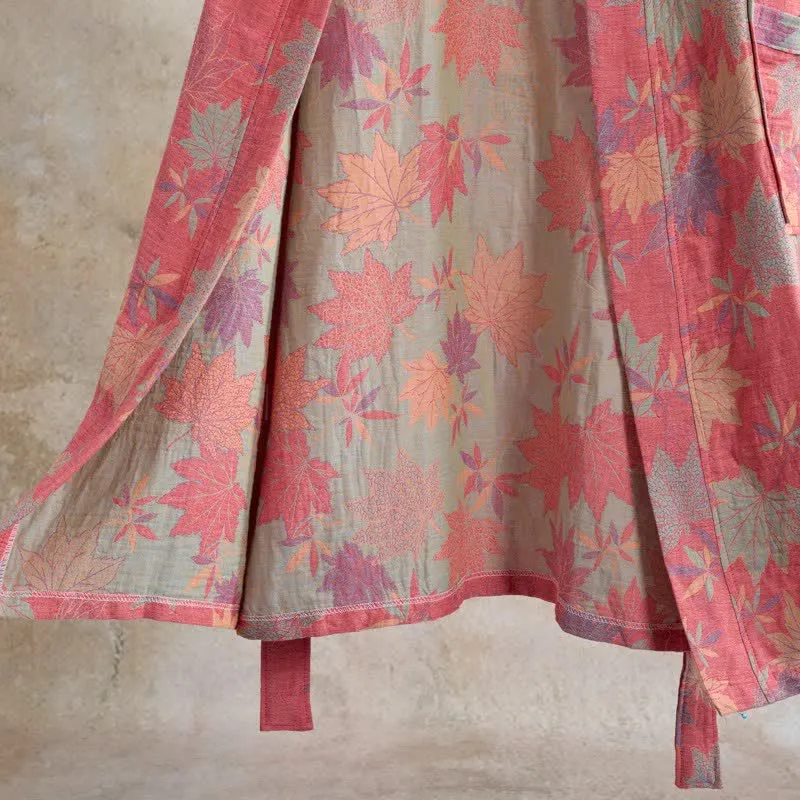 Kimono-Bademantel aus doppellagigem Baumwollgewebe mit Ahornblattmuster