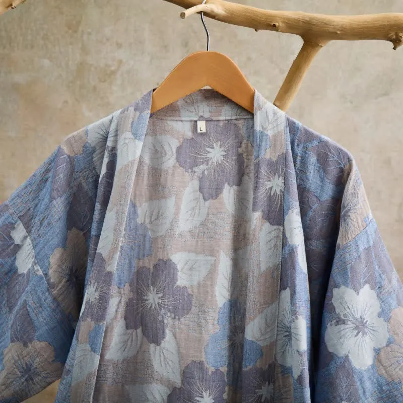Kimono-Bademantel aus Baumwollgaze mit Kirschblütenmuster