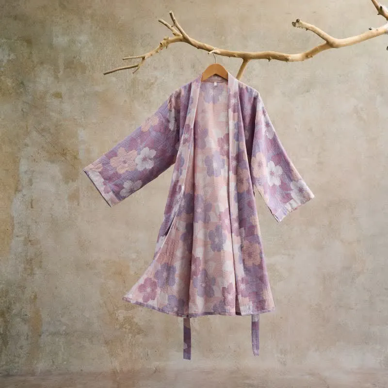 Kimono-Bademantel aus Baumwollgaze mit Kirschblütenmuster