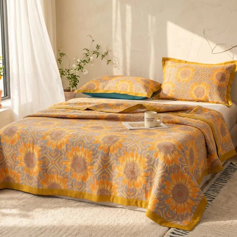 Boho-Sonnenblumen-3-lagige Musselin-Baumwolldecke