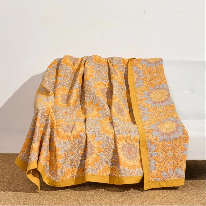 Boho-Sonnenblumen-3-lagige Musselin-Baumwolldecke