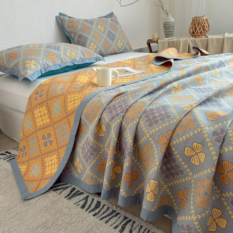 Geometrische Kleeblatt-Decke aus drei Lagen Baumwollgaze