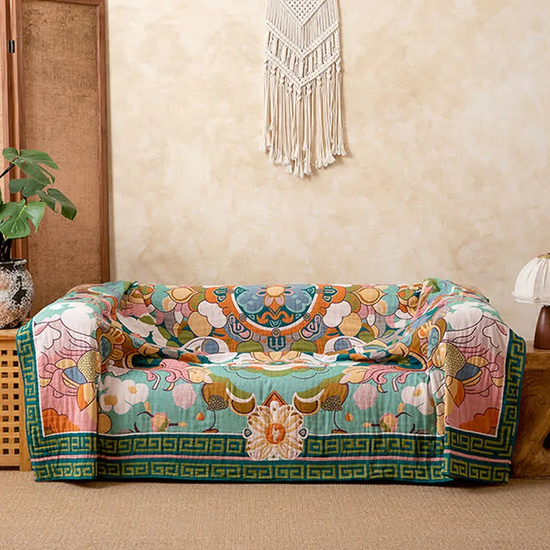 Retro-Kunst-Blumenmuster-Sofadecke aus Baumwollgaze