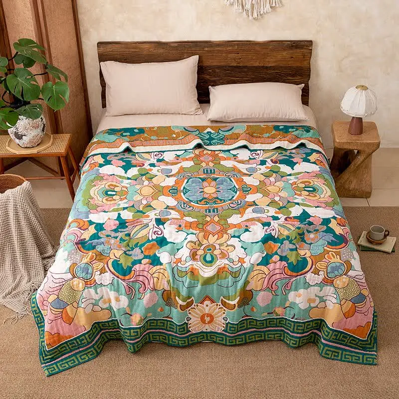 Retro-Kunst-Blumenmuster-Sofadecke aus Baumwollgaze