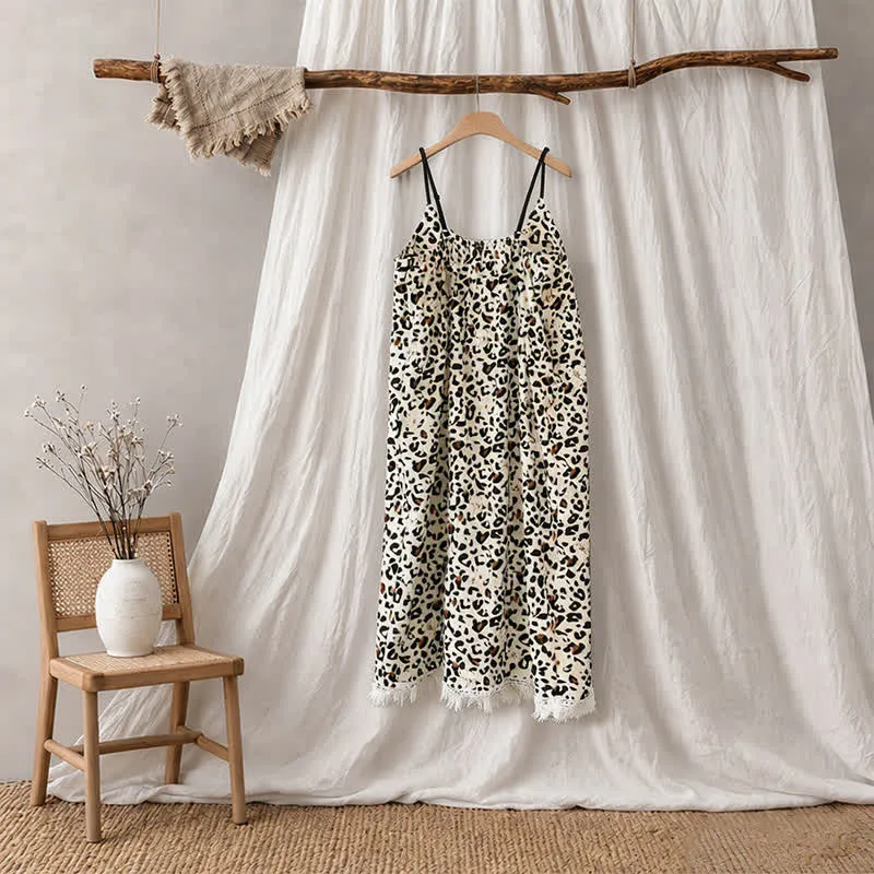 Hauskleid mit Leopardenmuster und Quasten