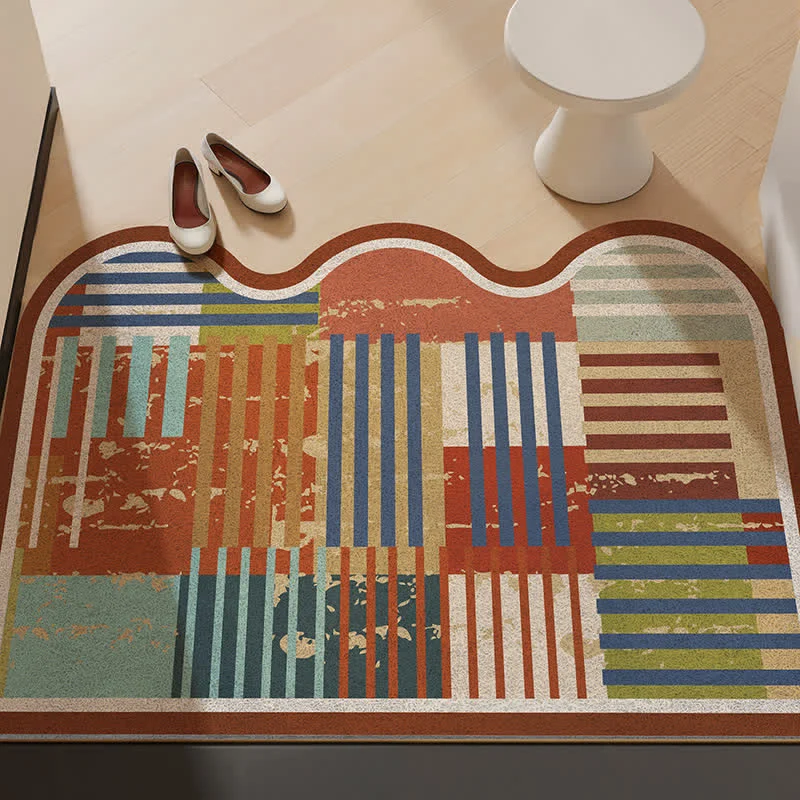 Retro-Patchwork-Teppich mit Wellenkante