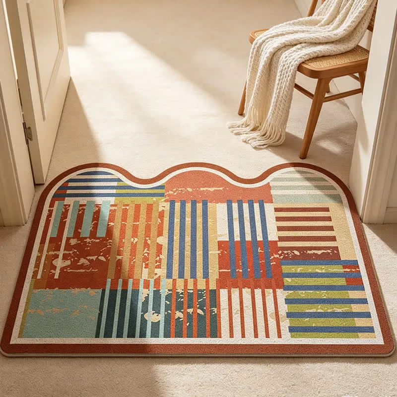 Retro-Patchwork-Teppich mit Wellenkante