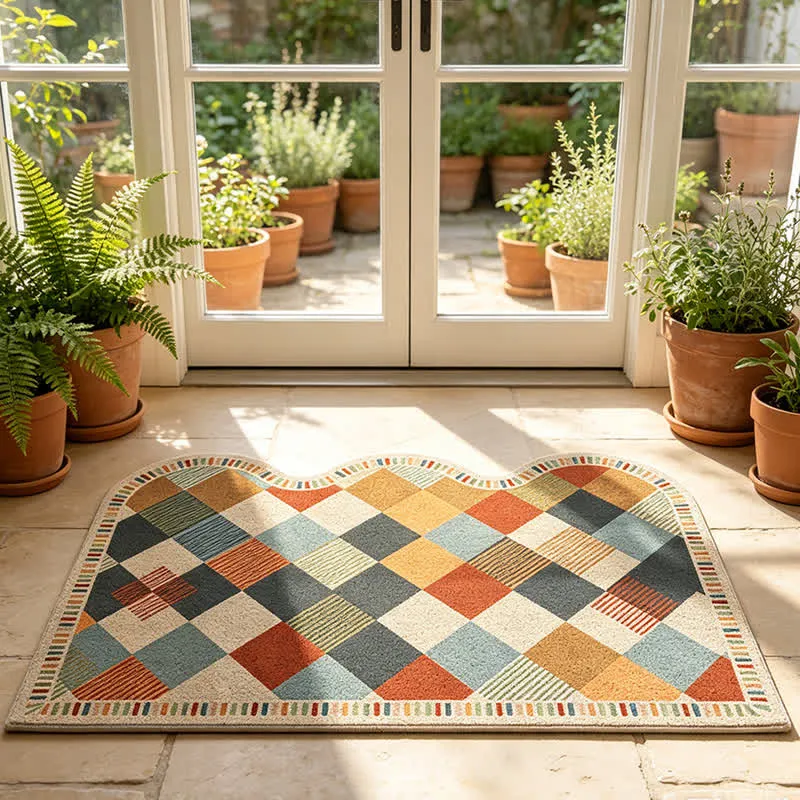 Retro-Patchwork-Teppich mit Wellenkante